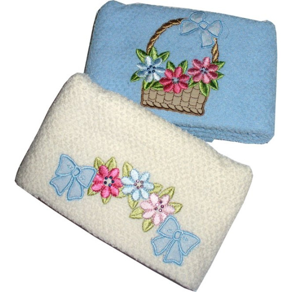 Set of Two Terry Kitchen Dish Towels - Flowers - Light Blue